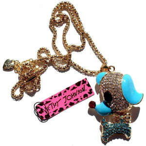 New Betsey Johnson Blue Rhinestone Puppy Dog Poodle Necklace Jewelry Moving Head